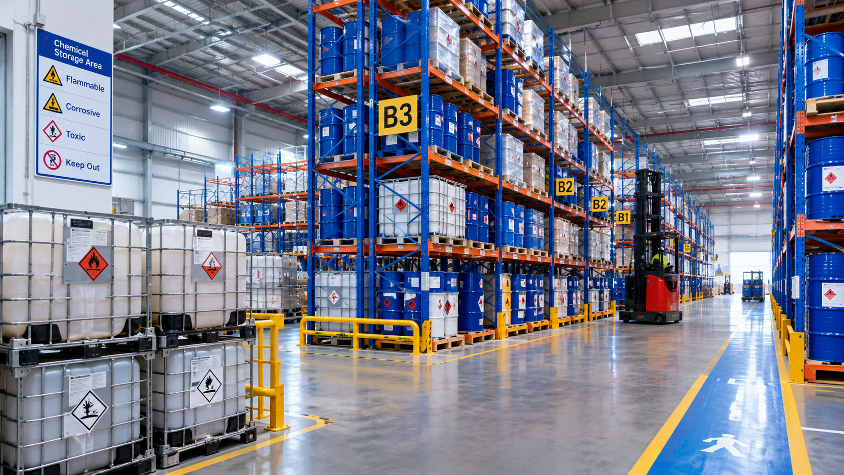 high-density chemical storage racking system