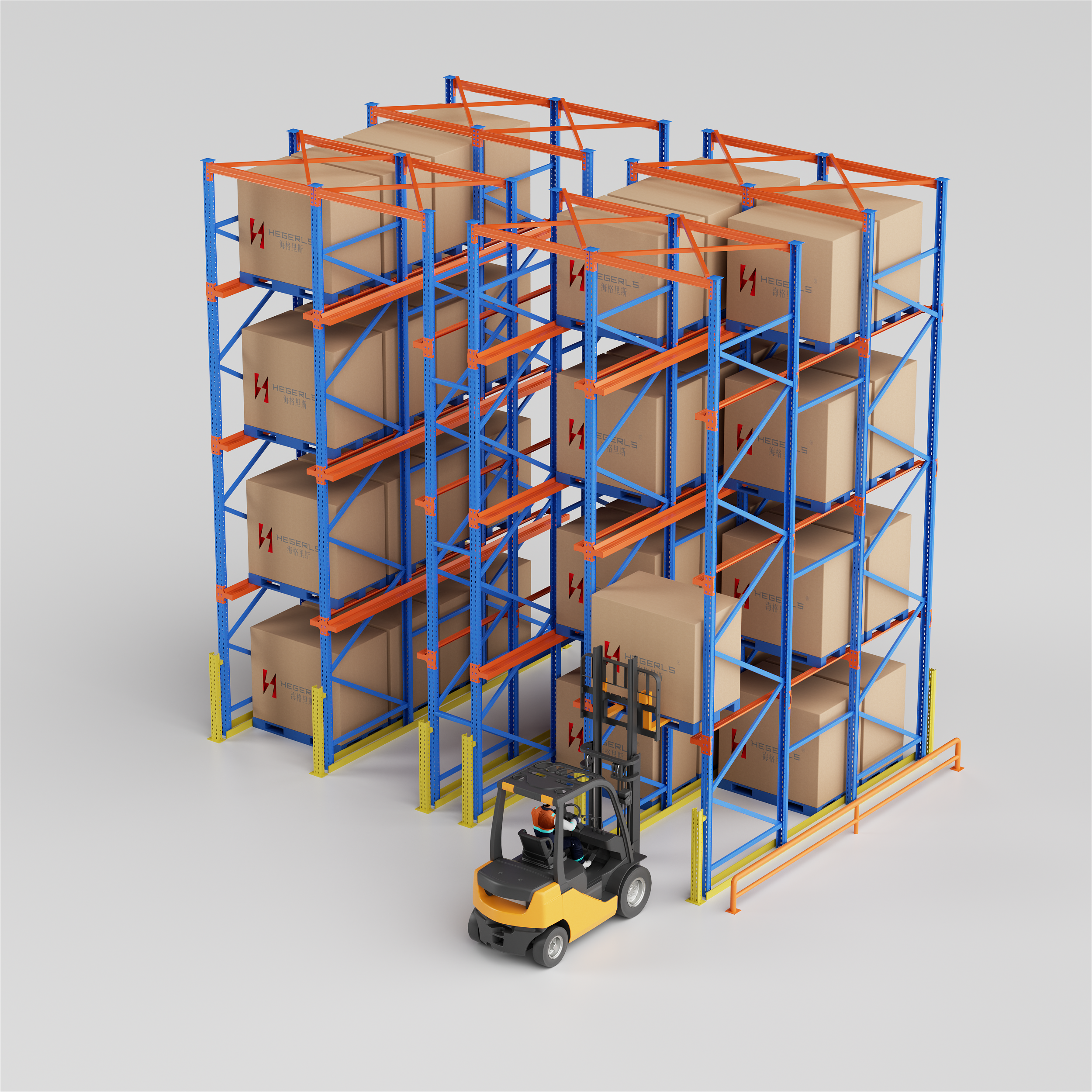 Heavy Duty Drive-In Racking System with deep storage lanes for pallet warehouses