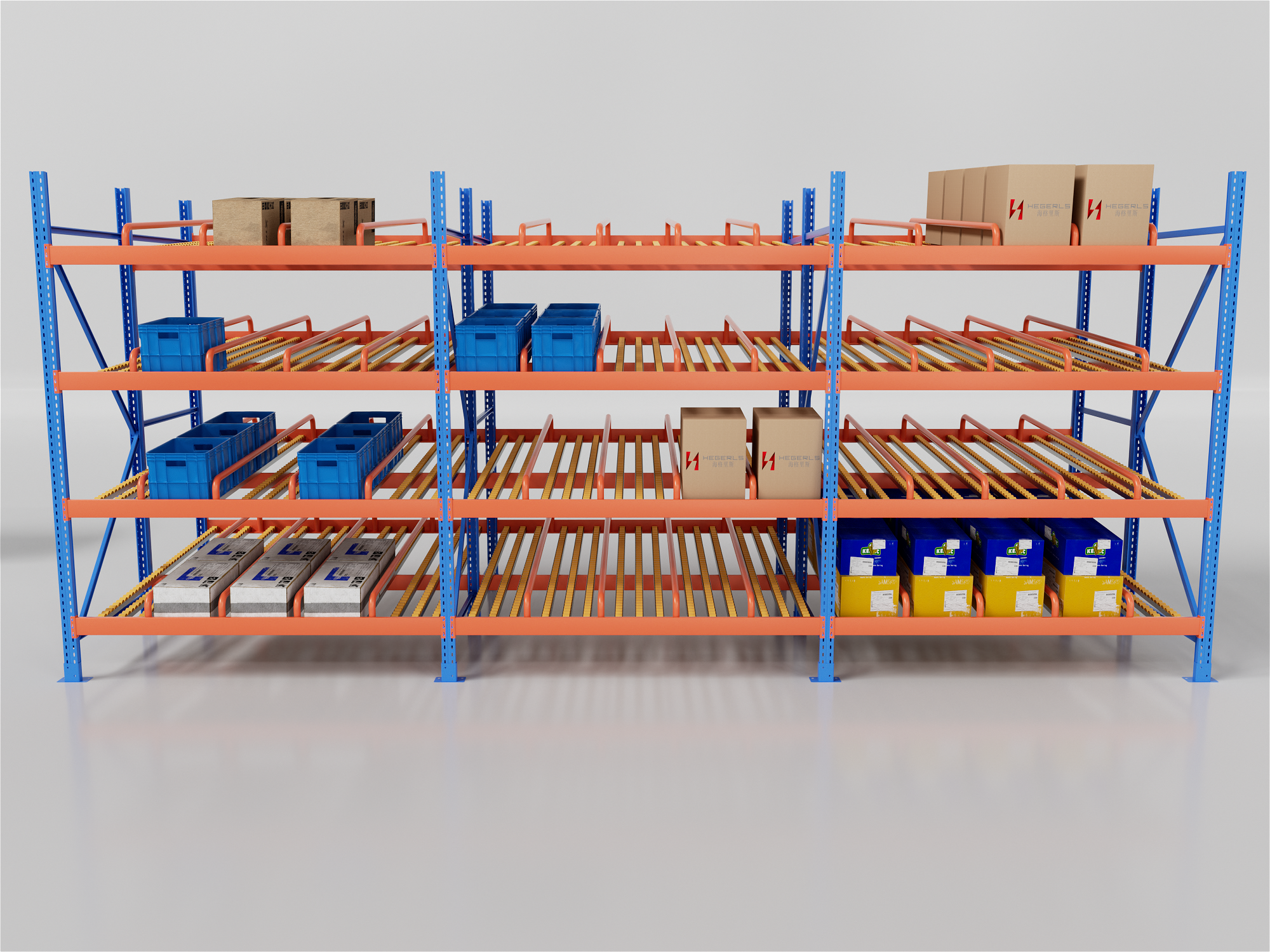 Pallet flow racking designed for FIFO inventory rotation