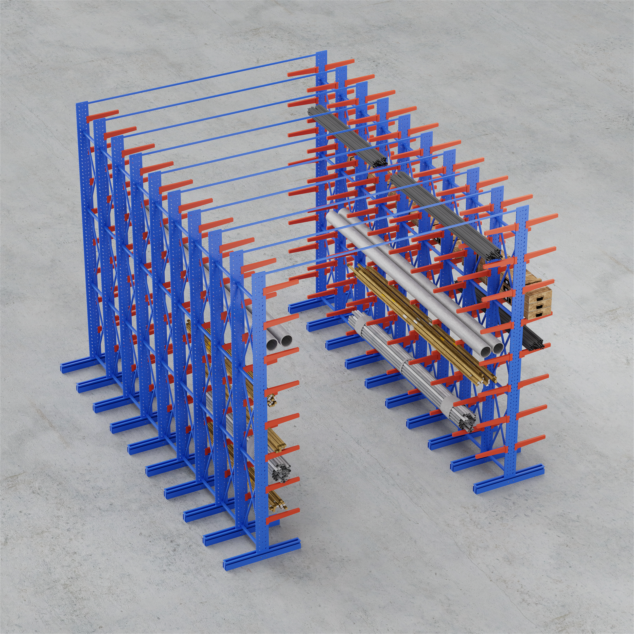 Cantilever Racking System designed for storing pipes, steel bars, timber and long materials