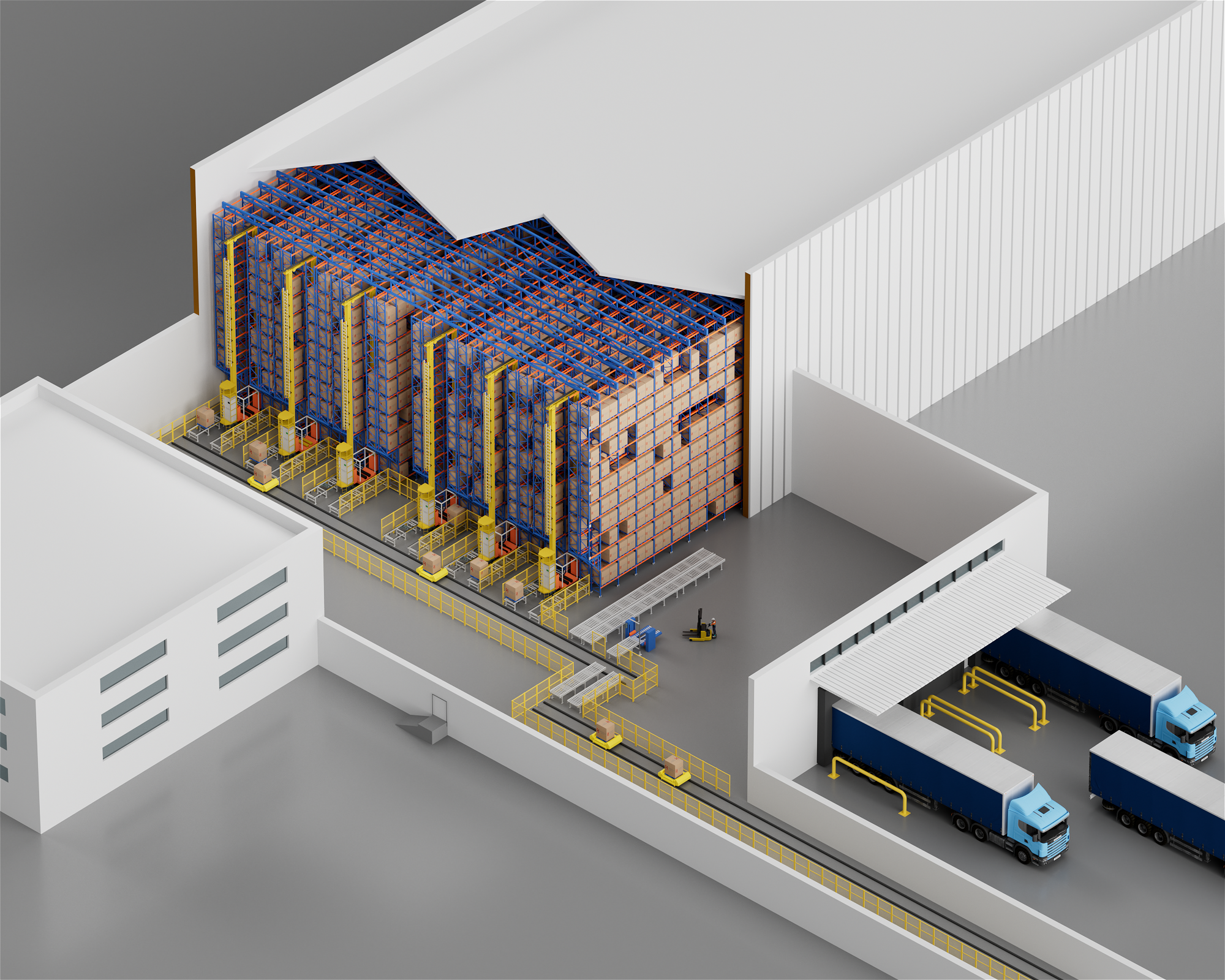 High Bay Rack-Supported Warehouse designed for automated storage and retrieval operations