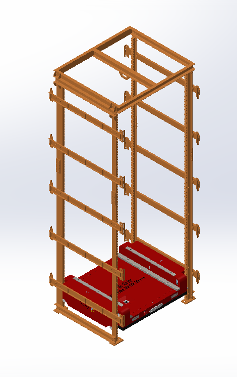 Vertical Two-Way Shuttle moving vertically inside automated storage racks for pallet handling