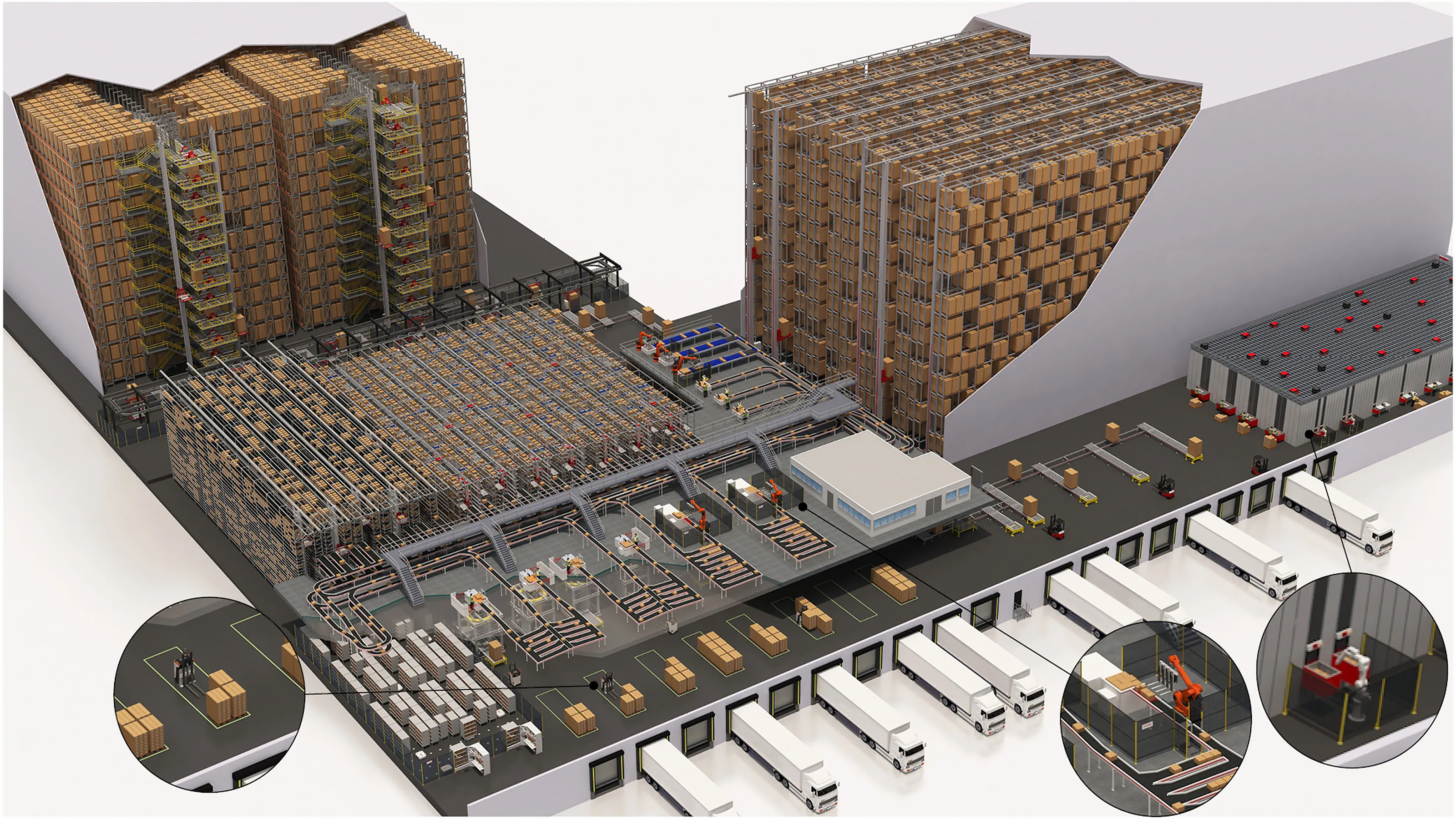 Rack-supported warehouse with automated storage system for high-density pallet storage