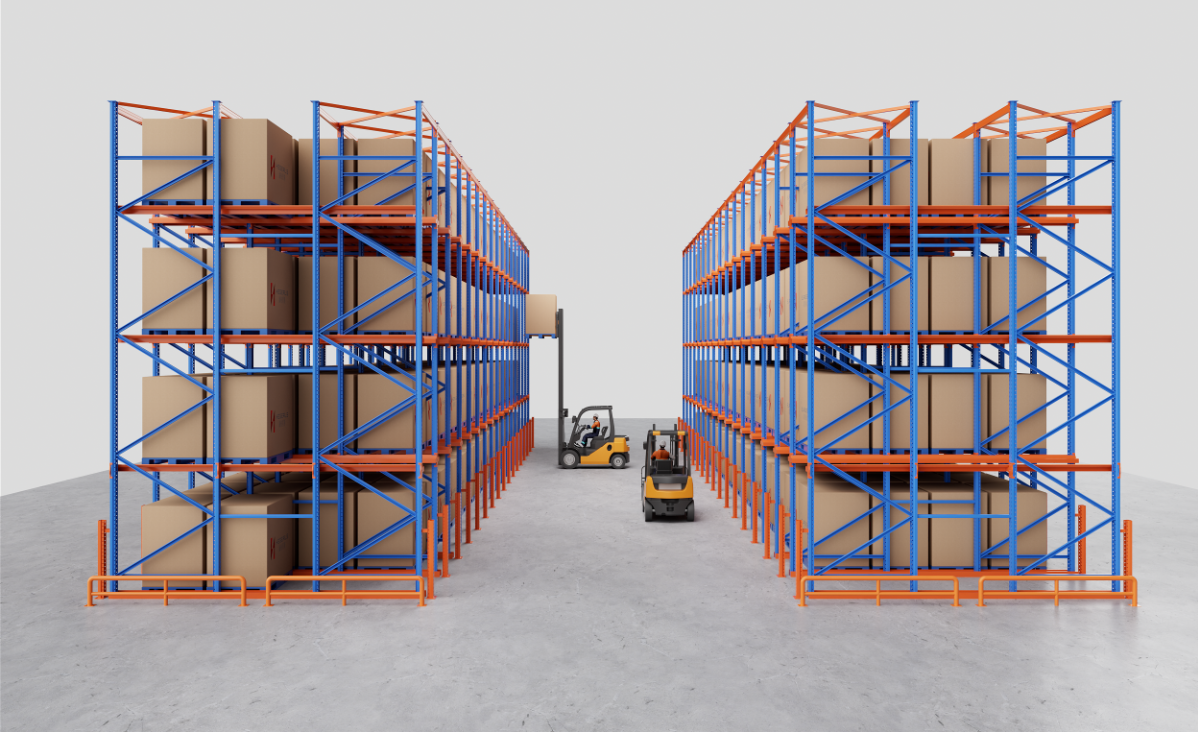 Forklift operation in a traditional pallet storage warehouse