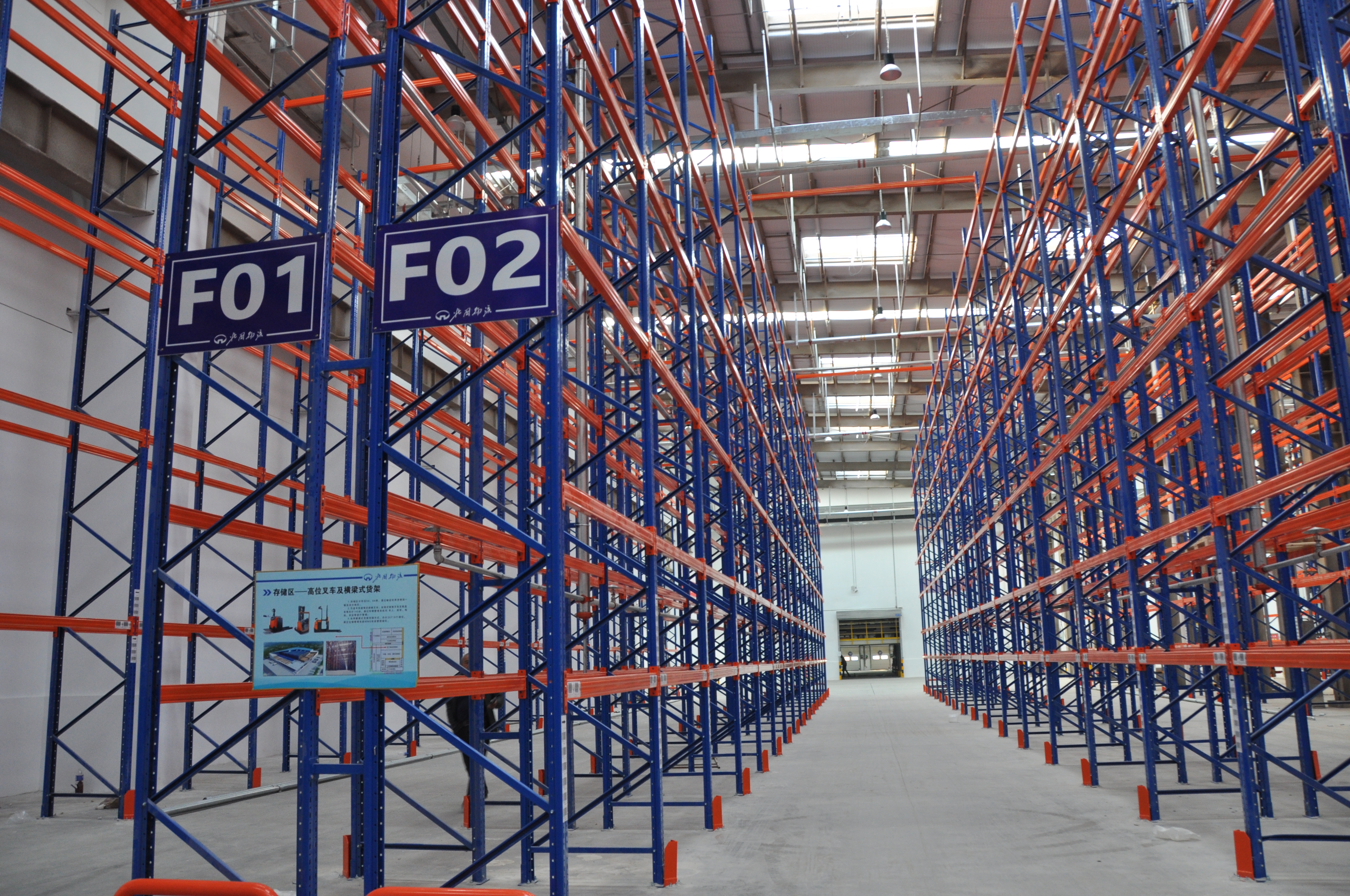 Industrial pallet racks in a modern warehouse