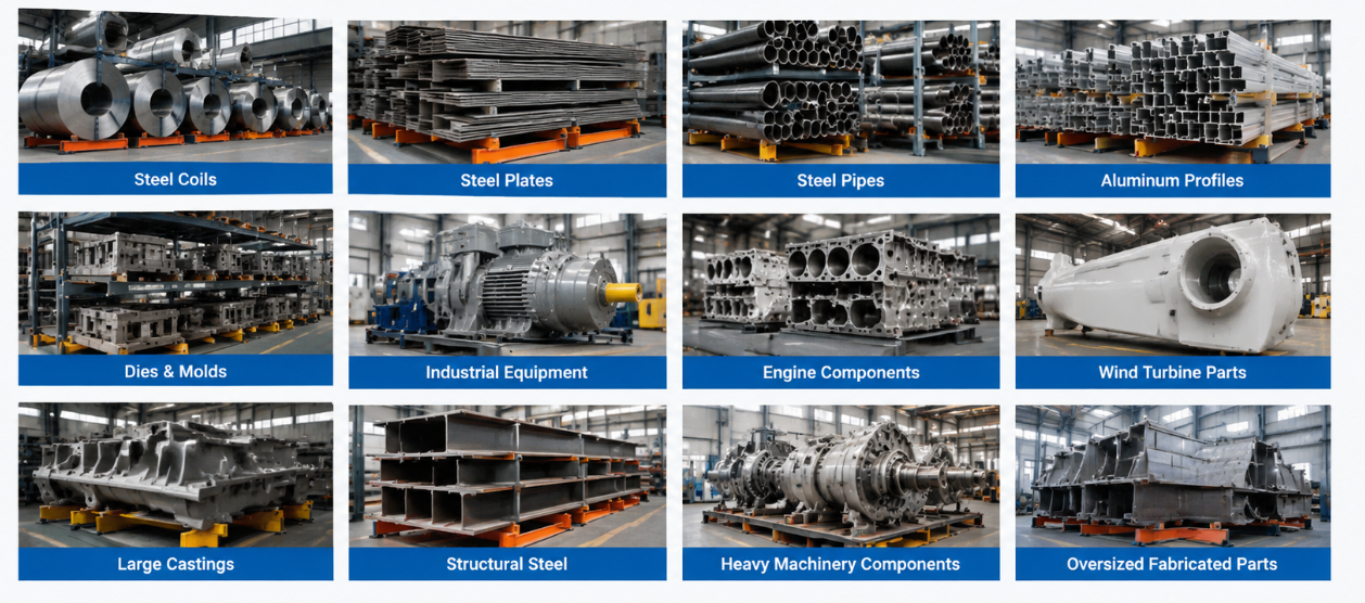 Typical applications of Zhuku heavy-duty warehouse solutions for steel, automotive, aerospace, wind energy and industrial storage