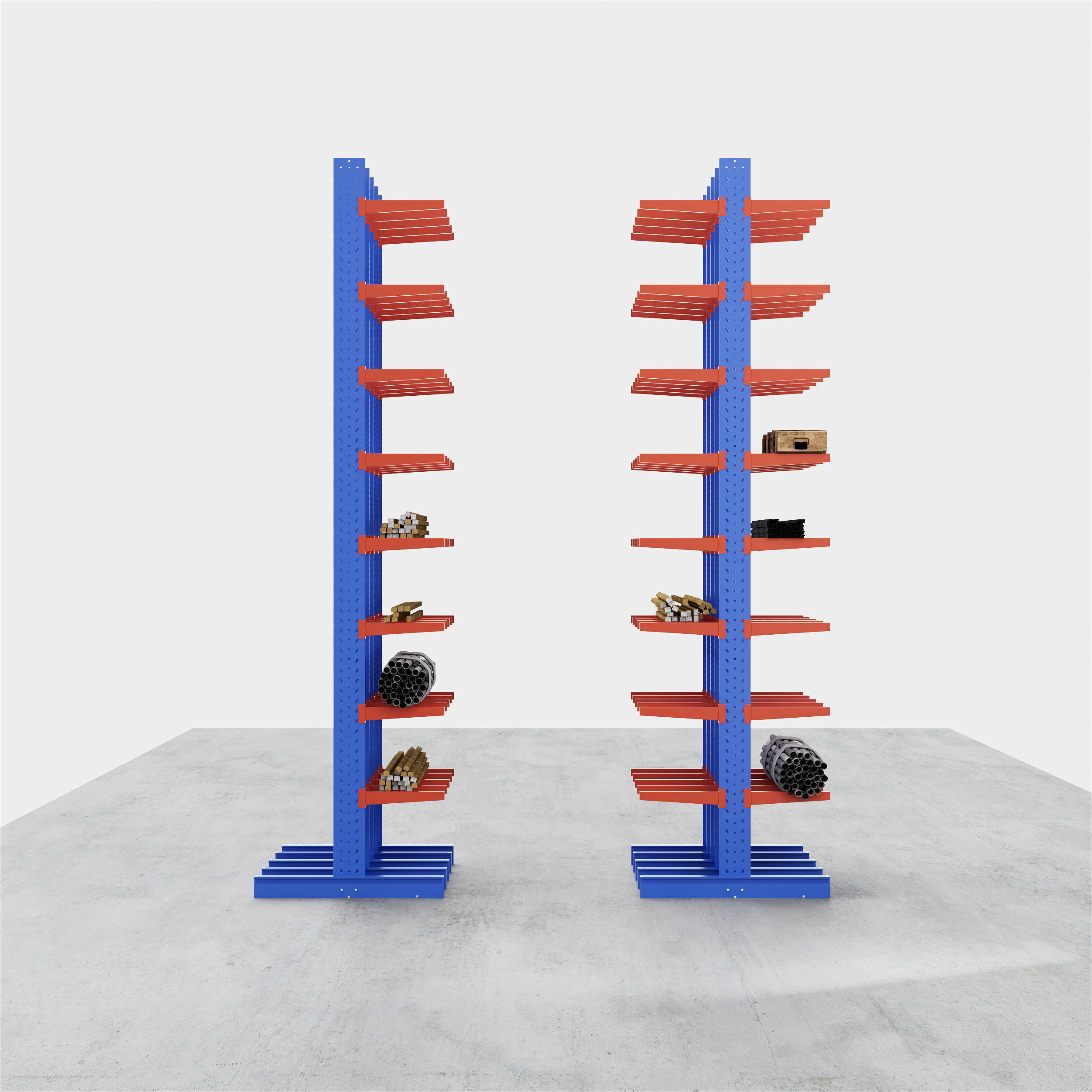 Single Sided Cantilever Rack for efficient warehouse storage of long products